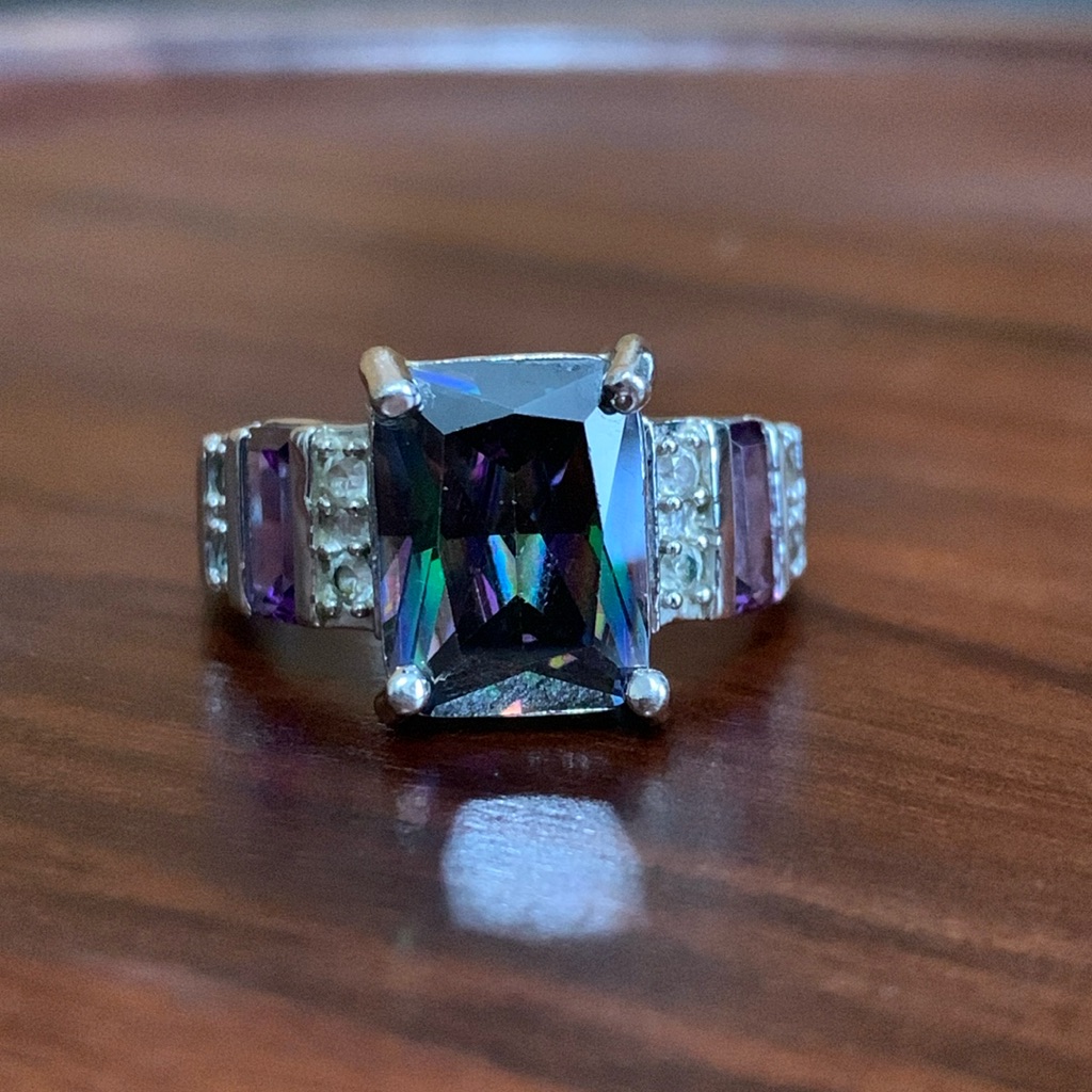 Silver Tone Rainbow Cz Ring Size 95